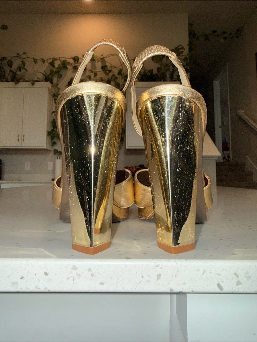 Diane Von Furstenberg Metallic Gold Crisscross Slingback Heels - Picture 4 of 11